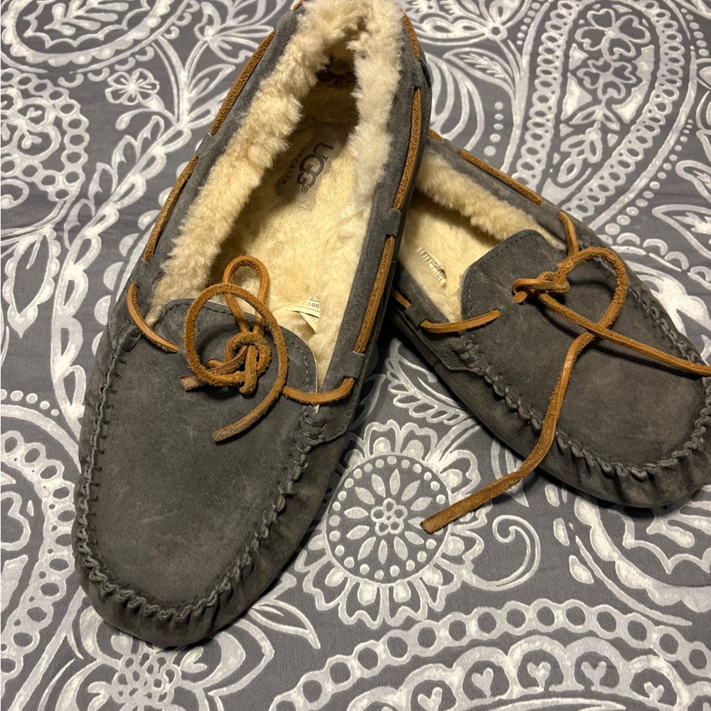 UGG Women's Gray Suede Loafers with Tan Laces